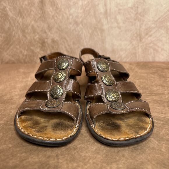 Naturalizer Low Heel Gladiator Sandals Brown Strappy Leather Floral Medallions - Picture 11 of 13